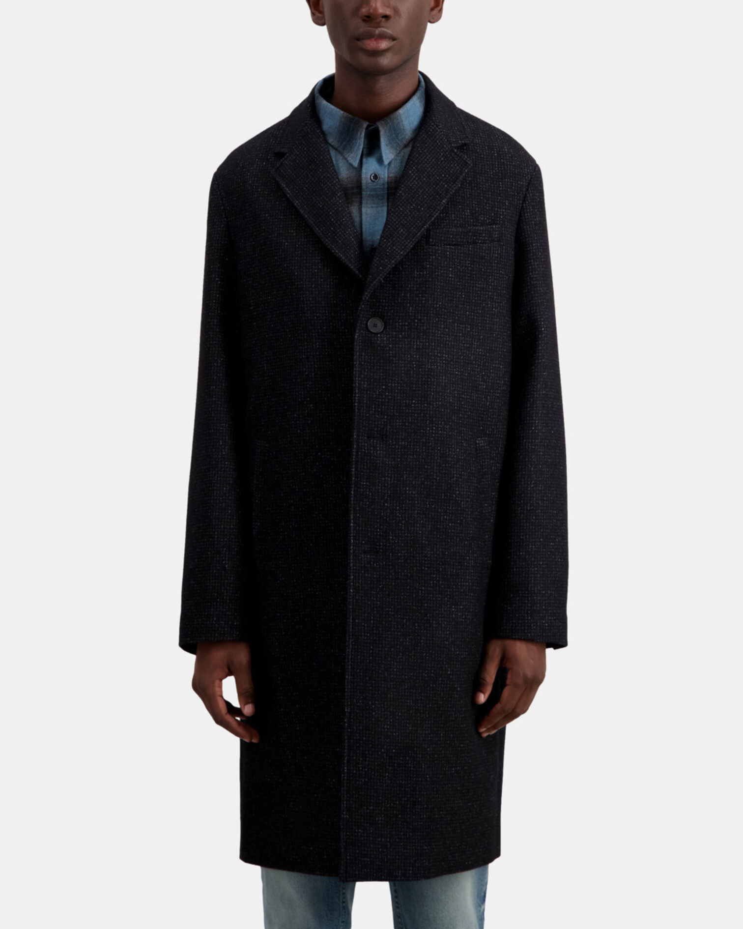 Long black coat in wool blend, BLACK GREY, hi-res image number null