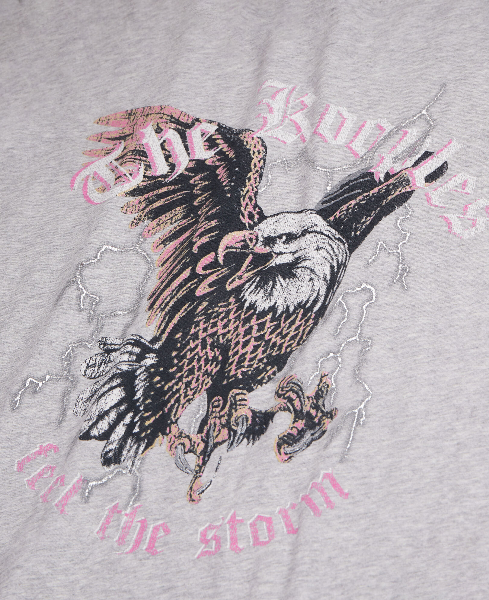 The Kooples FEMME GRIS CLAIR t-shirt femme gris avec sérigraphie feel the storm