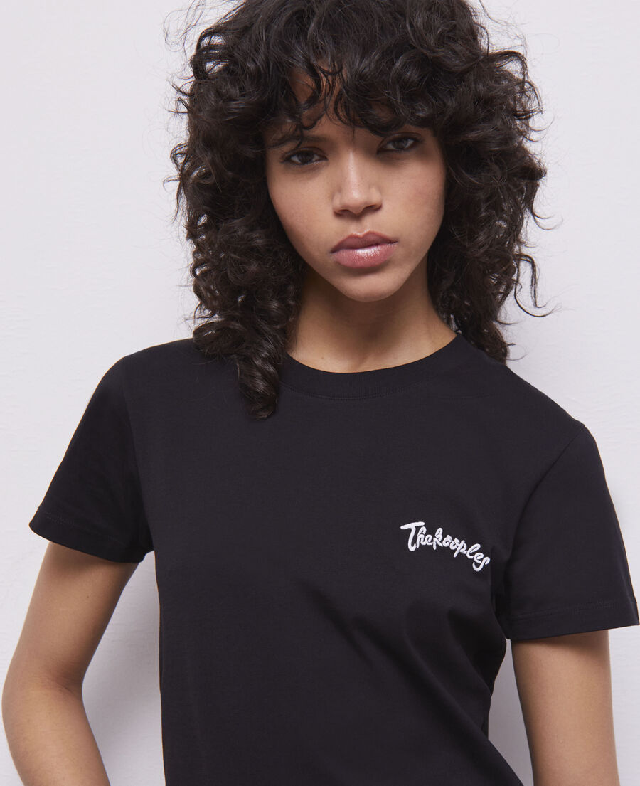 women's black t-shirt with embroidery