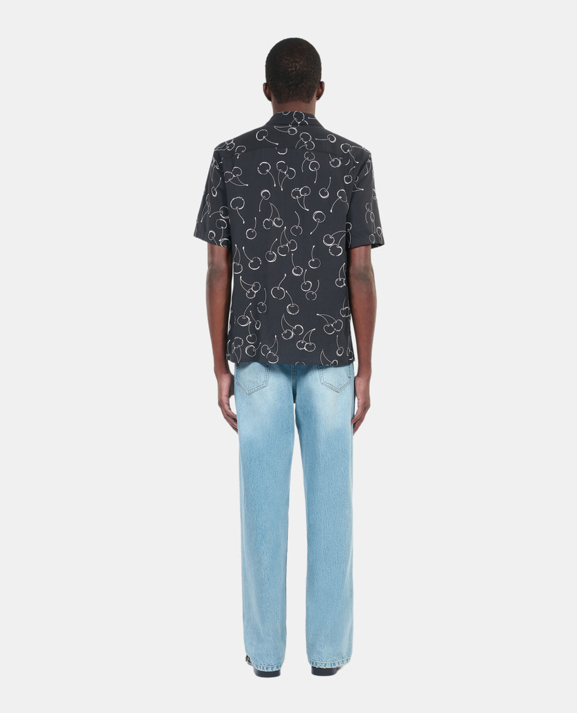 Short-sleeved cherry printed shirt, BLACK, hi-res image number null