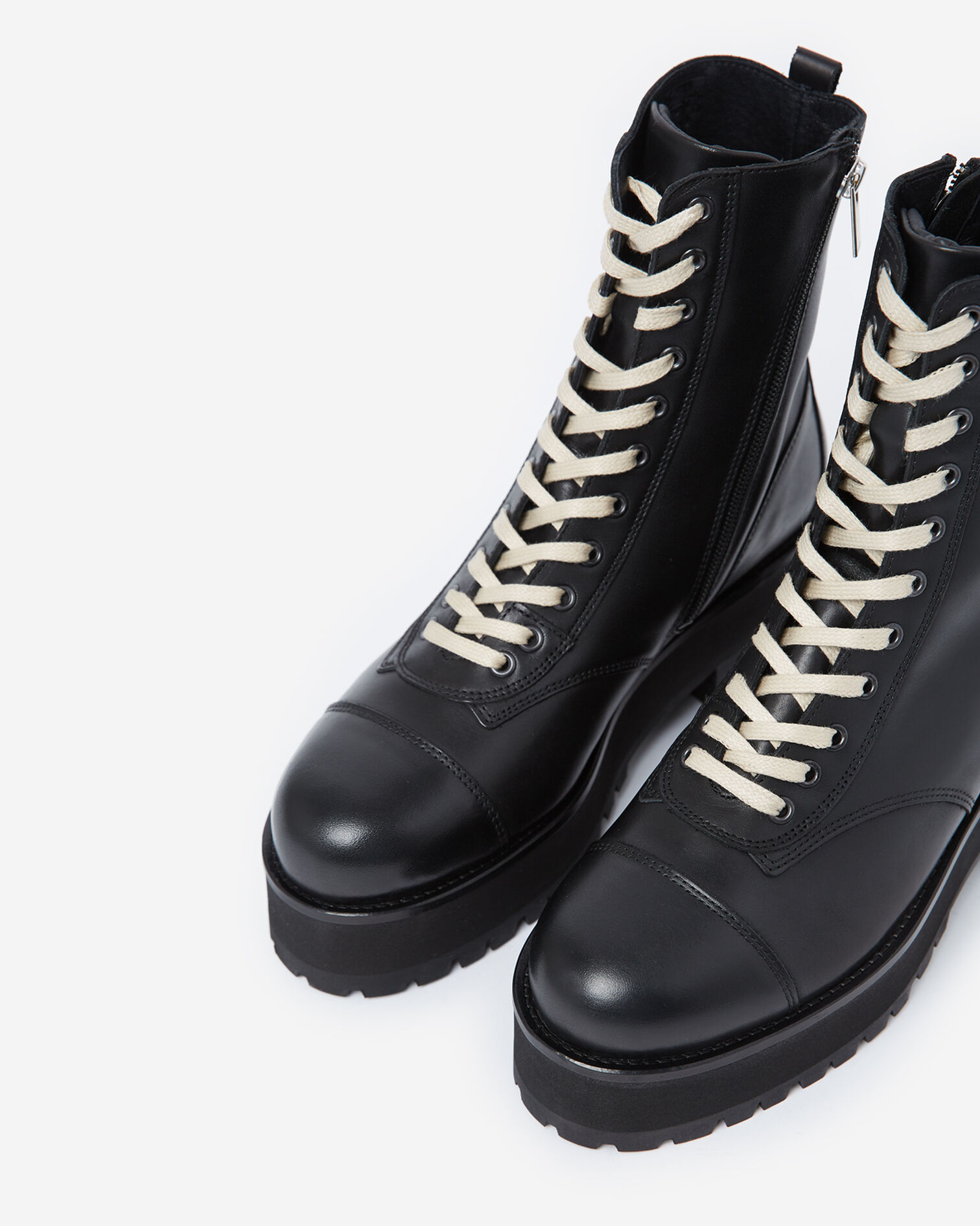 Black leather ankle boots with notched soles, BLACK, hi-res image number null