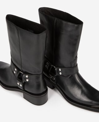 The Kooples FEMME BLACK bottes &agrave; sangles en cuir noir