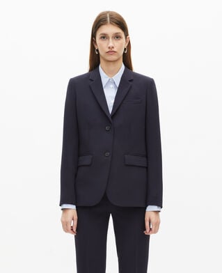 The Kooples WOMEN DARK NAVY navy blue structured-cut crepe suit jacket