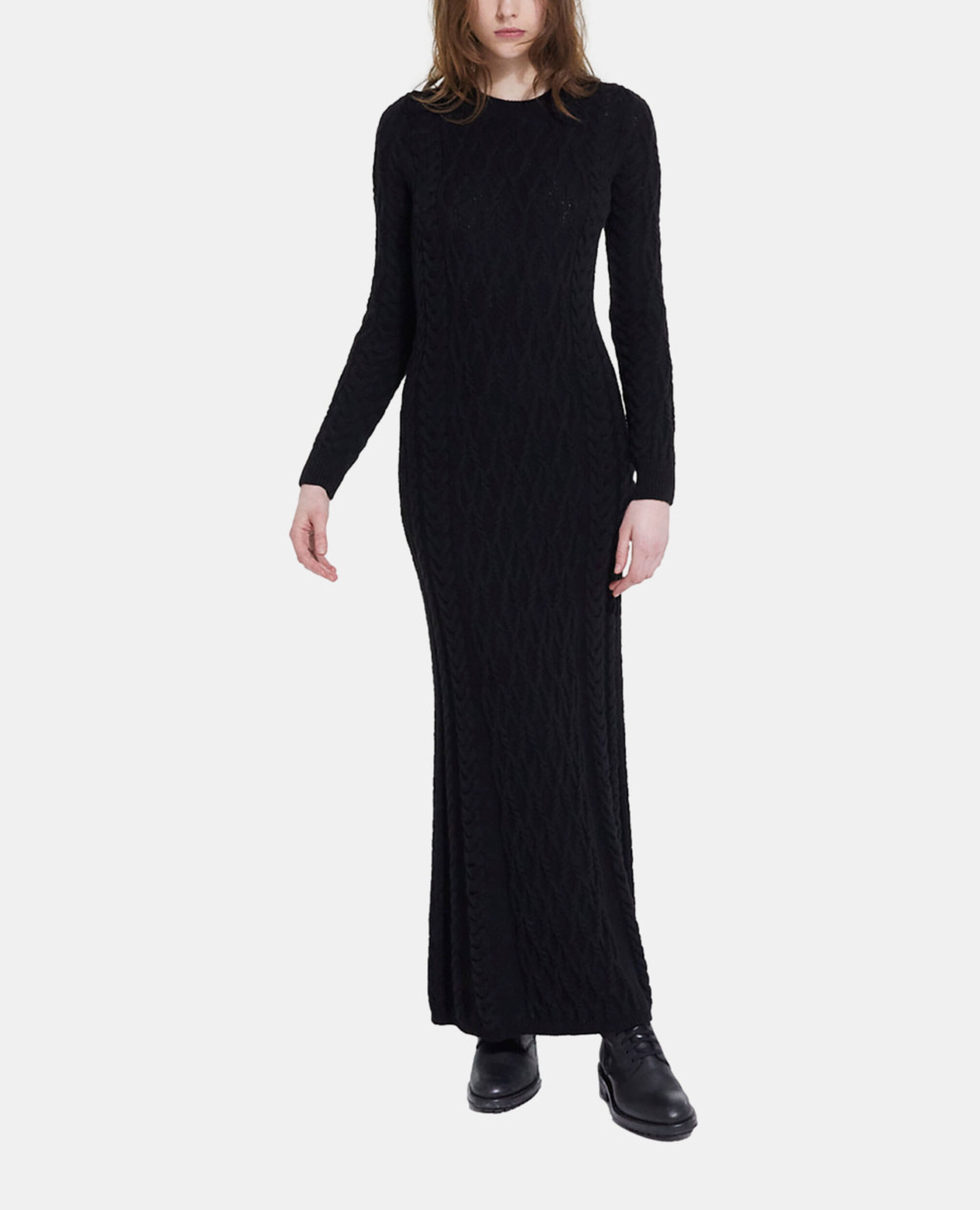 Robe longue en laine noire, BLACK, hi-res image number null