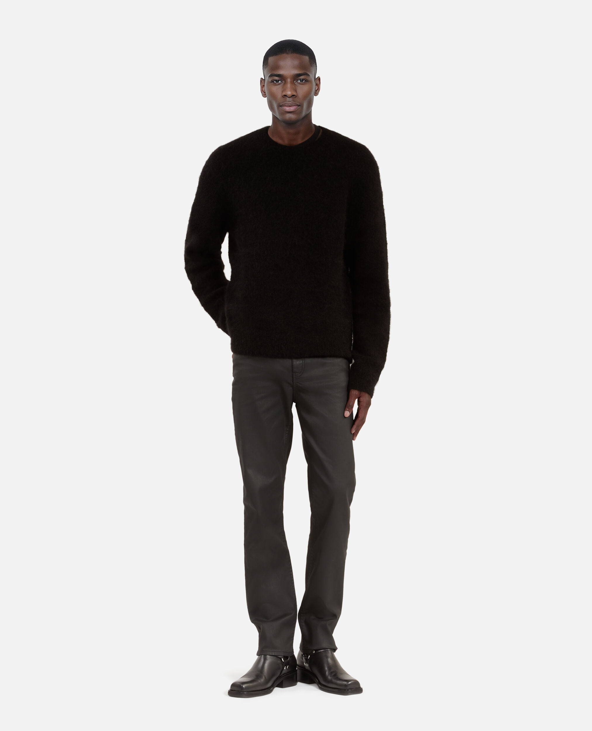 Black wool and mohair sweater, BLACK STONE, hi-res image number null