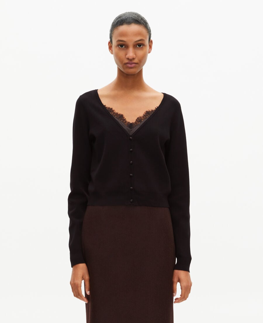 The Kooples FEMME BLACK pull effet trompe l'&oelig;il avec dentelle noir