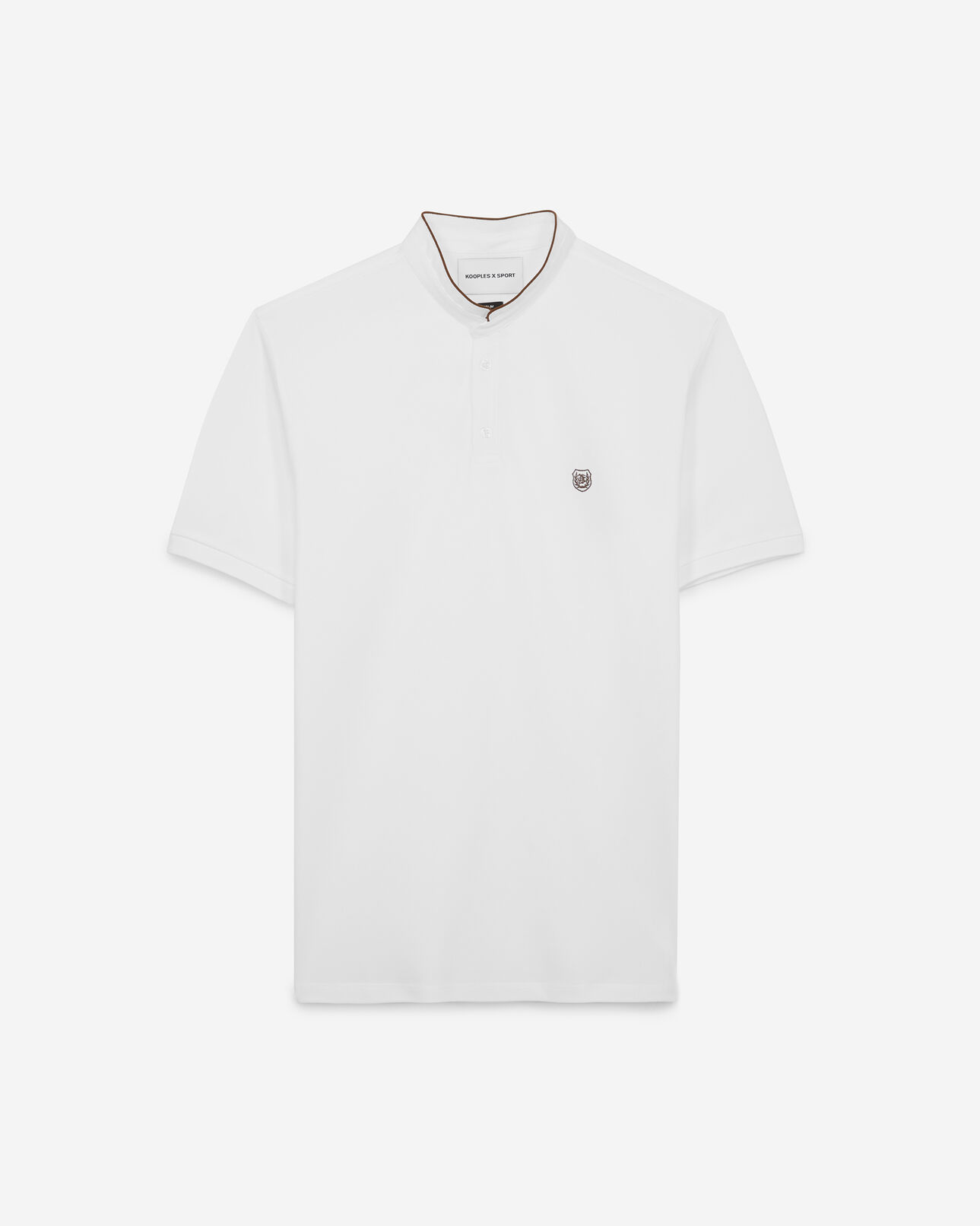 The Kooples HOMME WHITE / TAN polo blanc coton col officier bord foncé