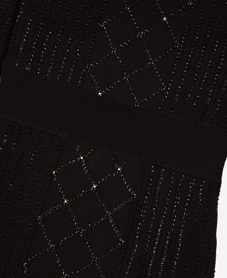The Kooples F BLACK short knitted dress with rhinestones and pearls, black