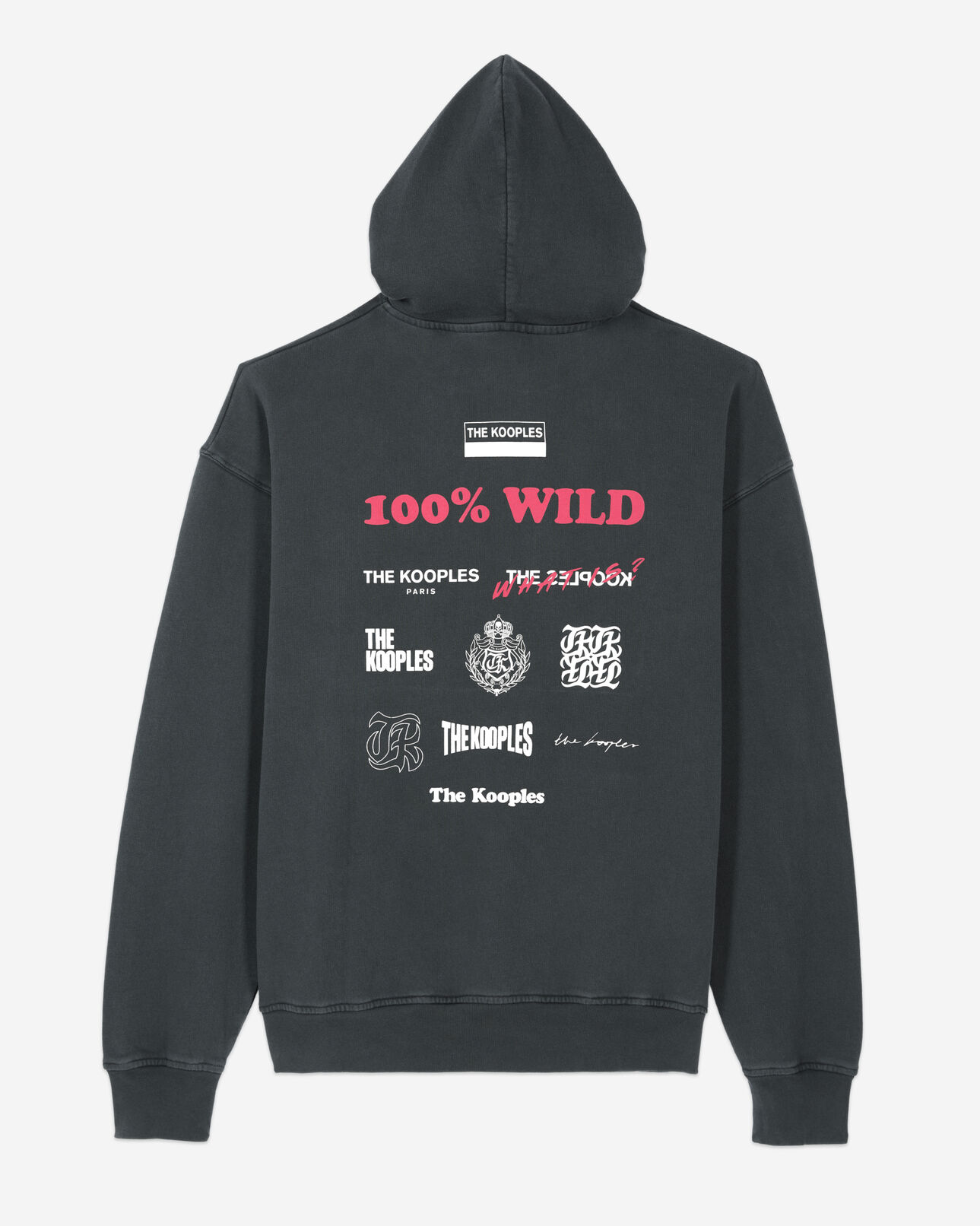 The Kooples HOMME BLACK WASHED sweatshirt à capuche avec sérigraphie noir