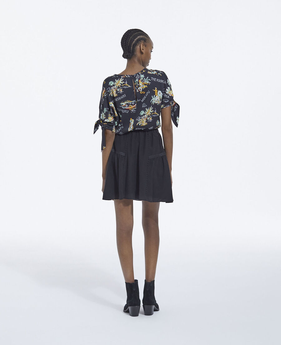 The Kooples F BLACK flowing black printed top with knotted details
