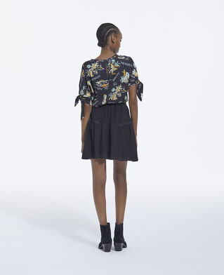 The Kooples F BLACK flowing black printed top with knotted details