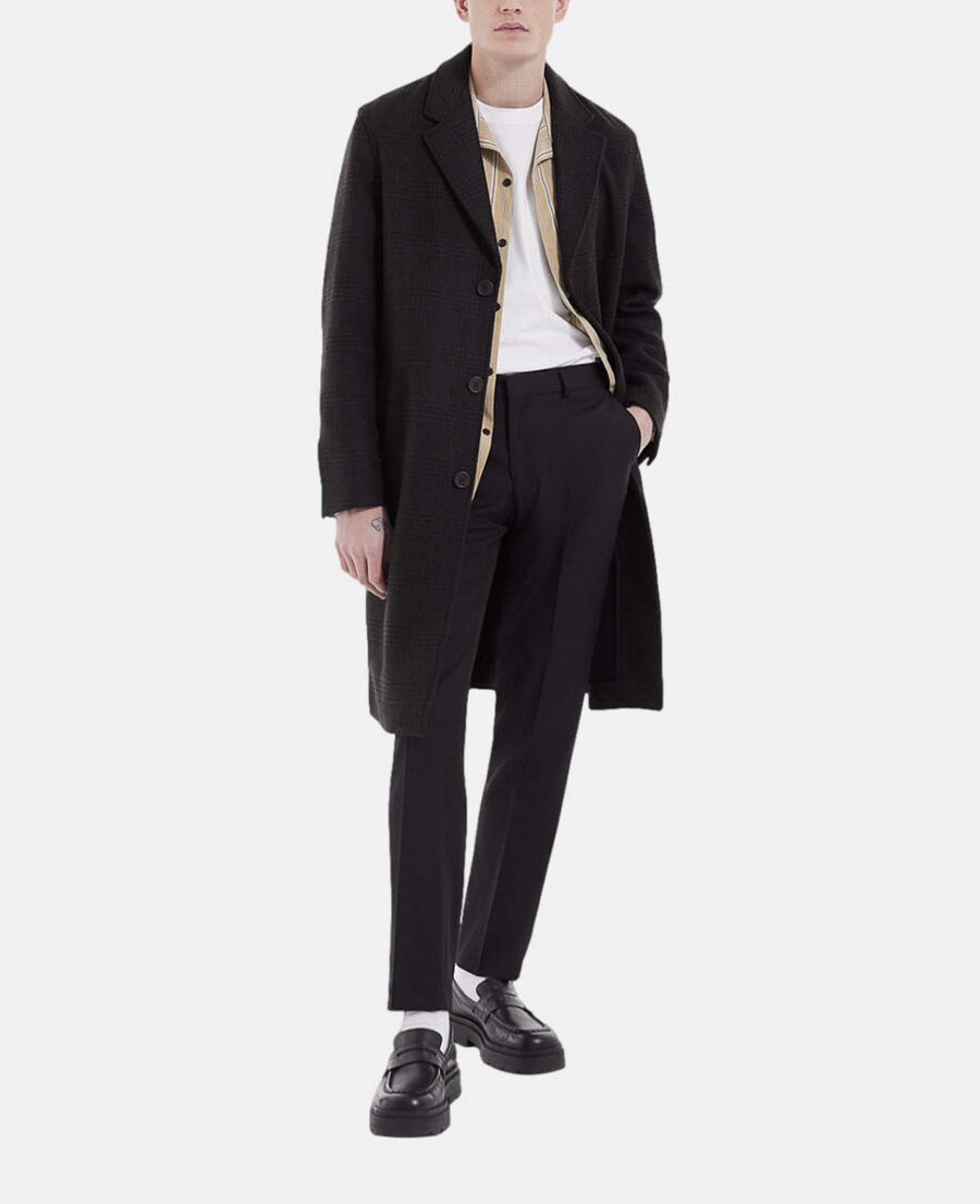 long black and brown checked coat