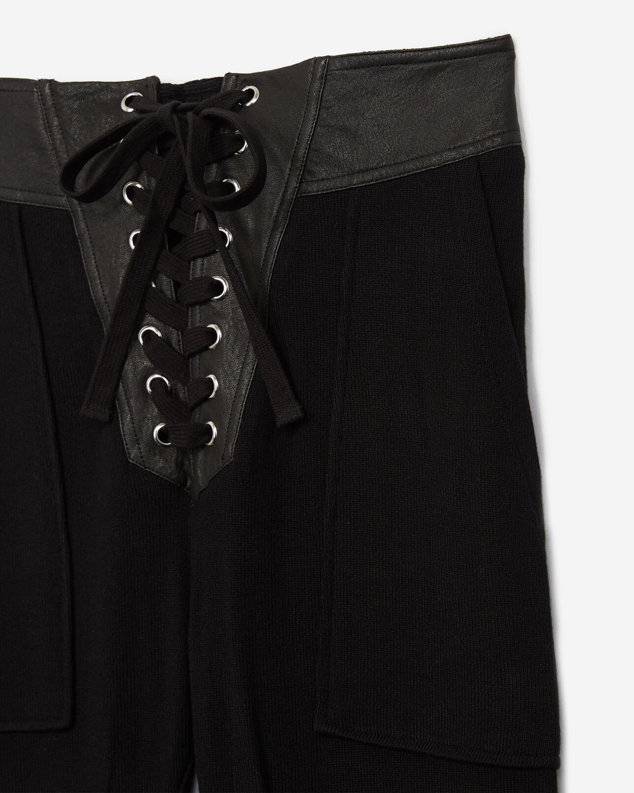 The Kooples FEMME BLACK jogging noir stretch empiècement cuir