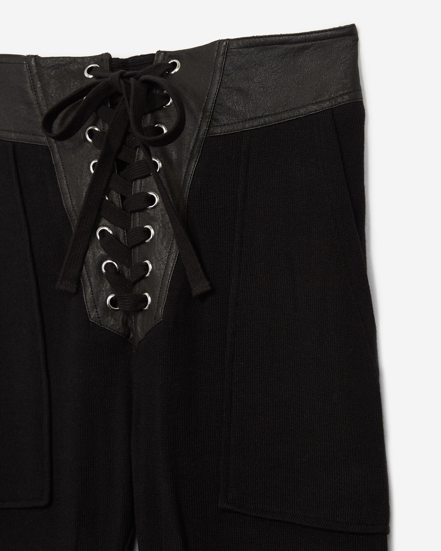 Jogging noir stretch empiècement cuir, BLACK, hi-res image number null