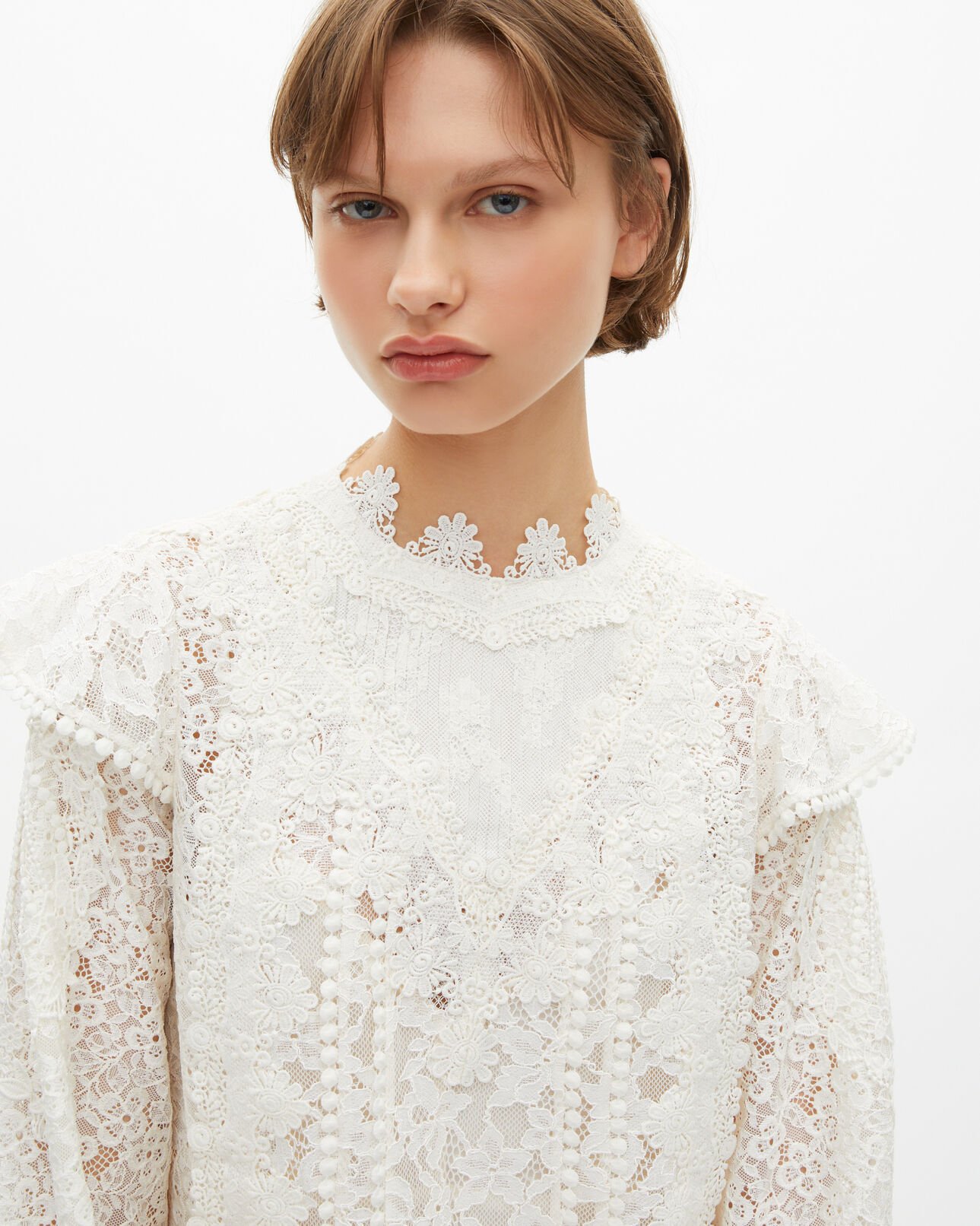 The Kooples WOMEN ECRU short dress in ecru lace