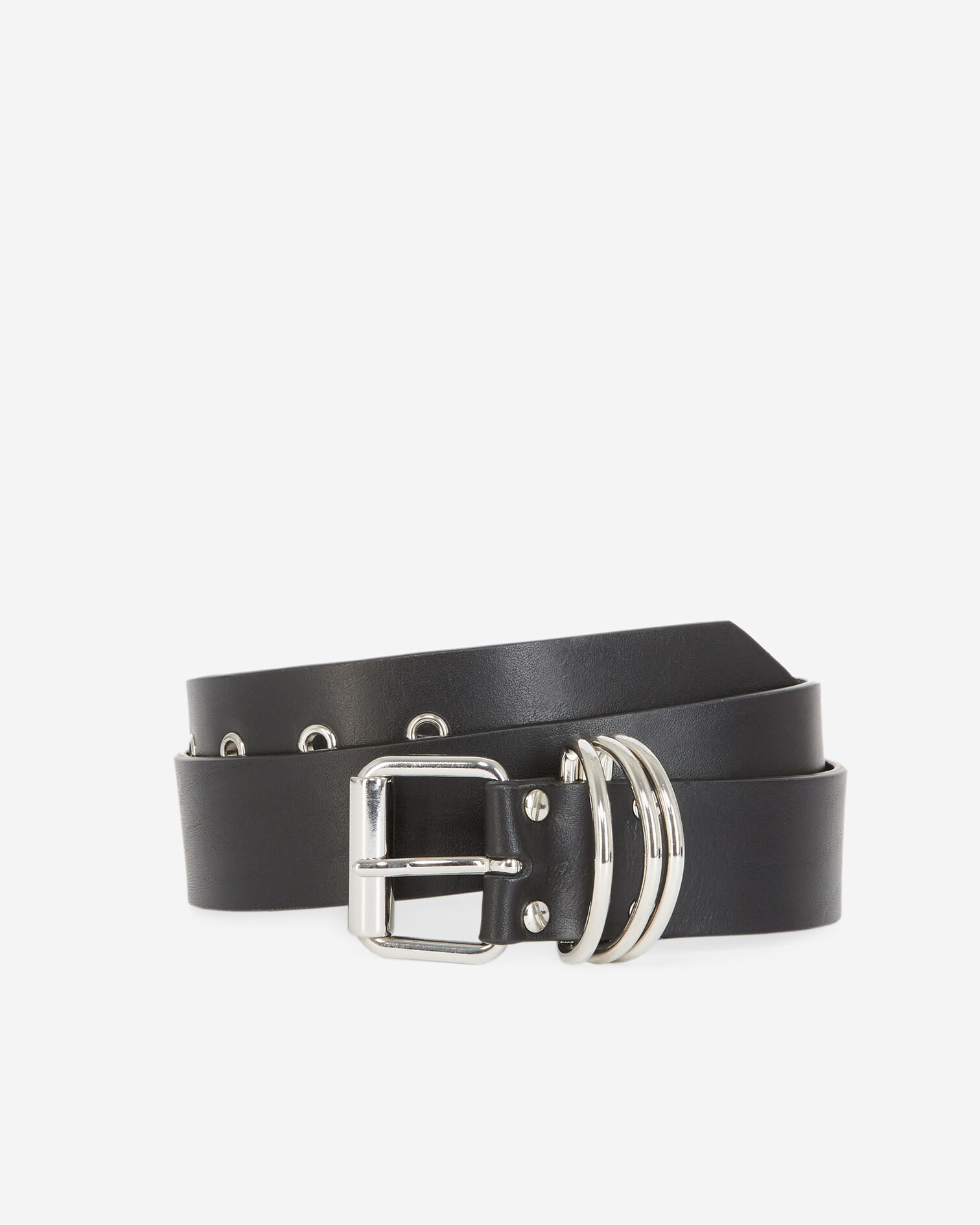Ceinture cuir simple noire à anneaux, BLACK, hi-res image number null