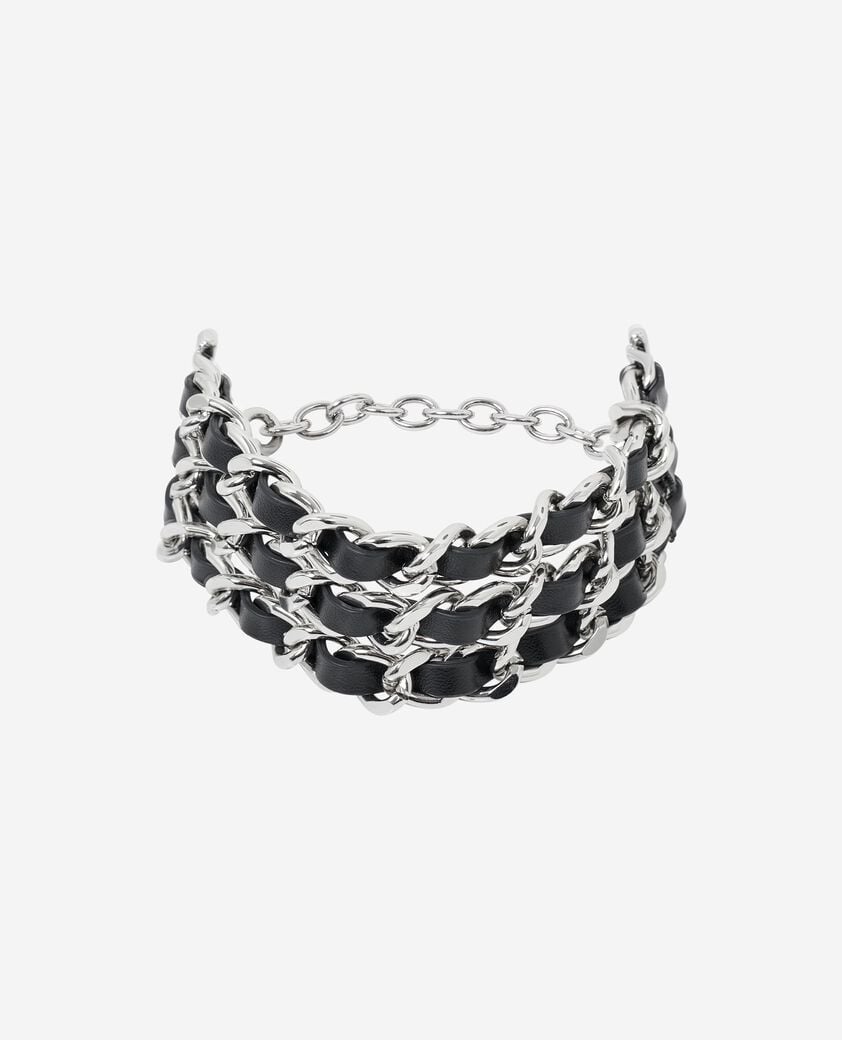 The Kooples FEMME null bracelet avec cuir et chaînes argenté