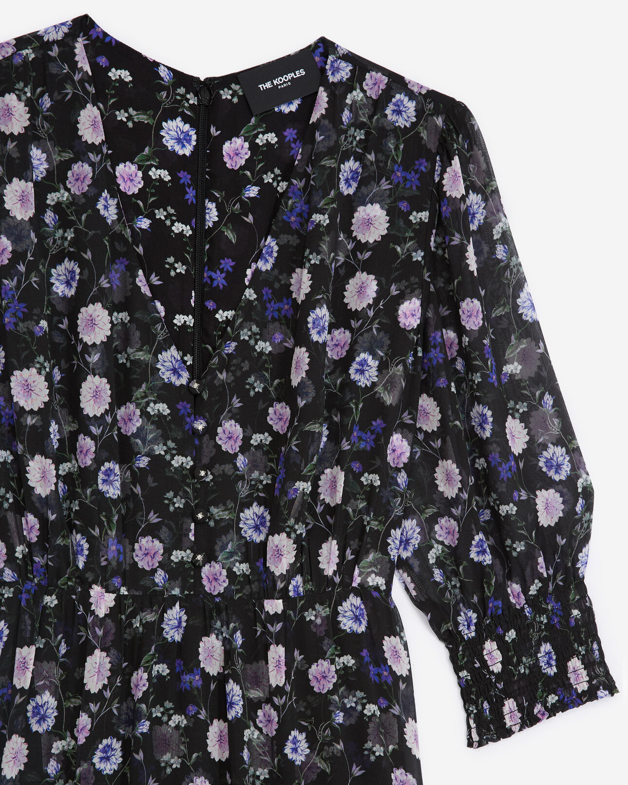 The Kooples WOMEN BLACK-PURPLE buttoned printed midi dress with frills