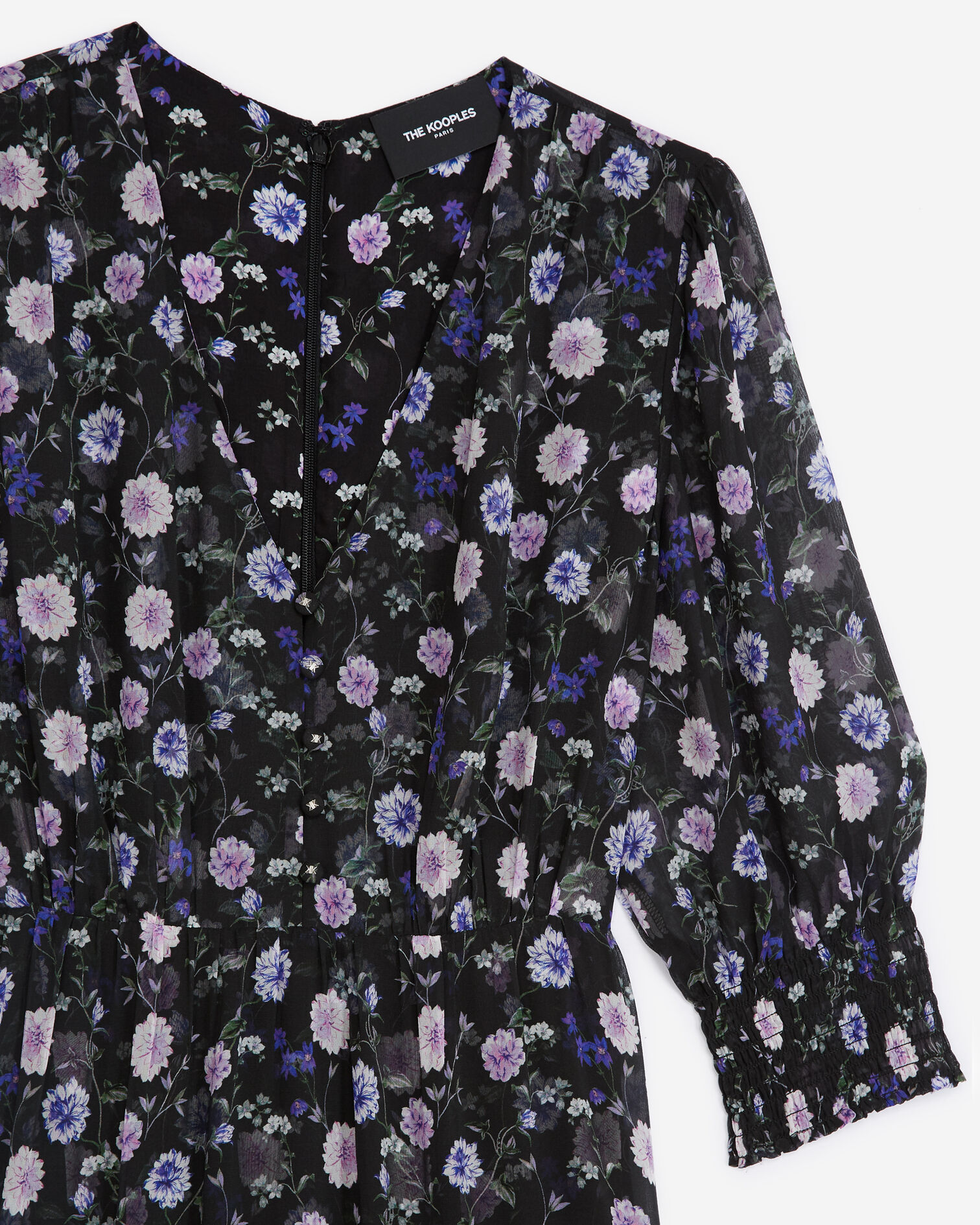 Buttoned printed midi dress with frills, BLACK-PURPLE, hi-res image number null