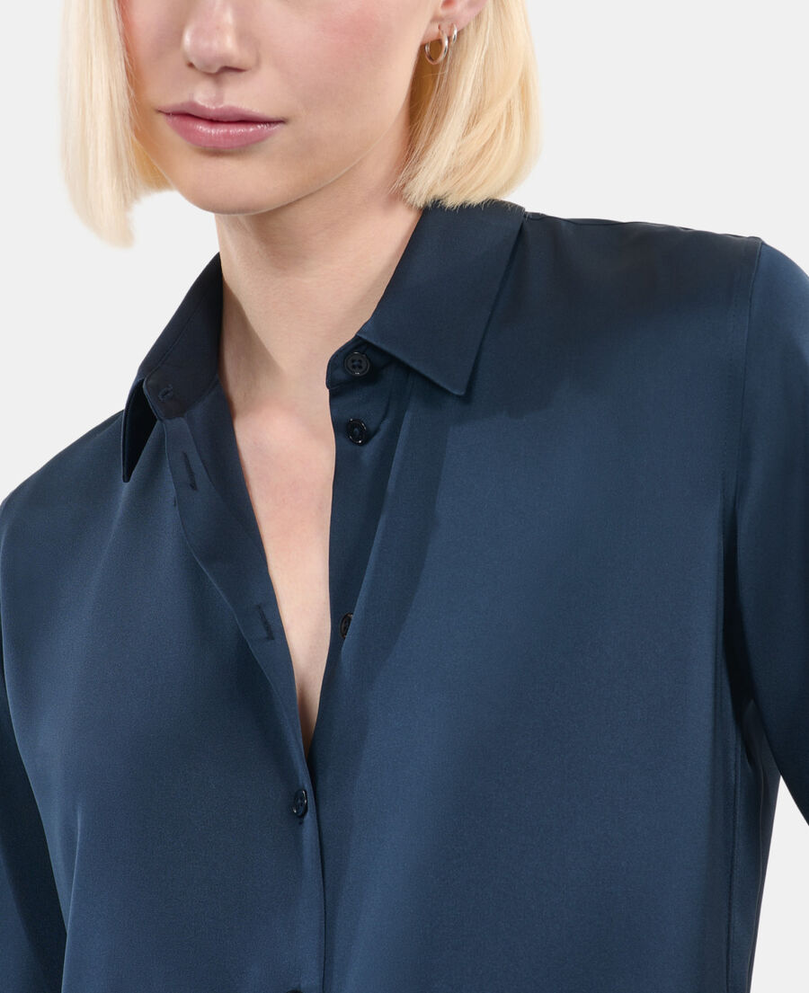 The Kooples F DARK NAVY navy blue silk shirt 