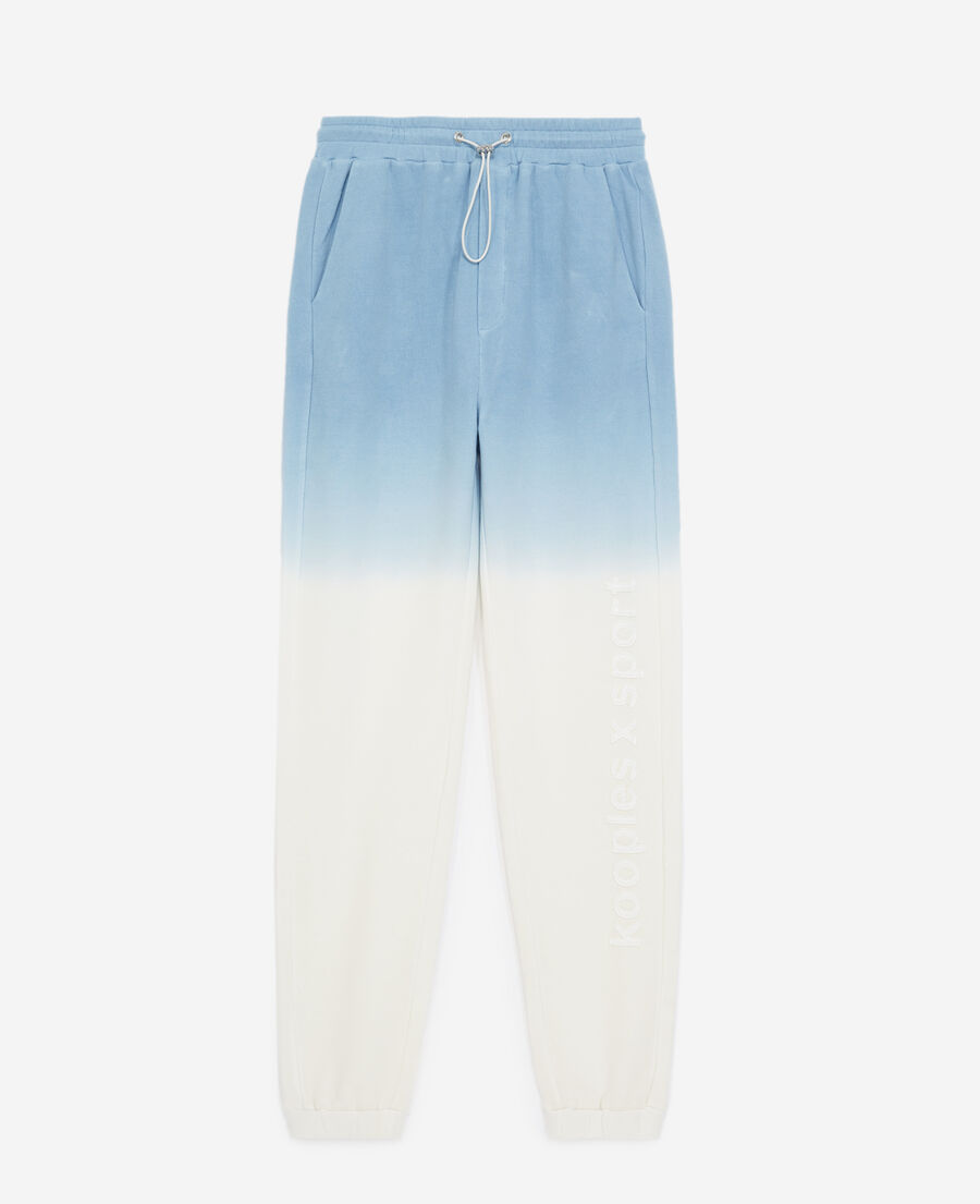blue and white joggers with tie-dye effect