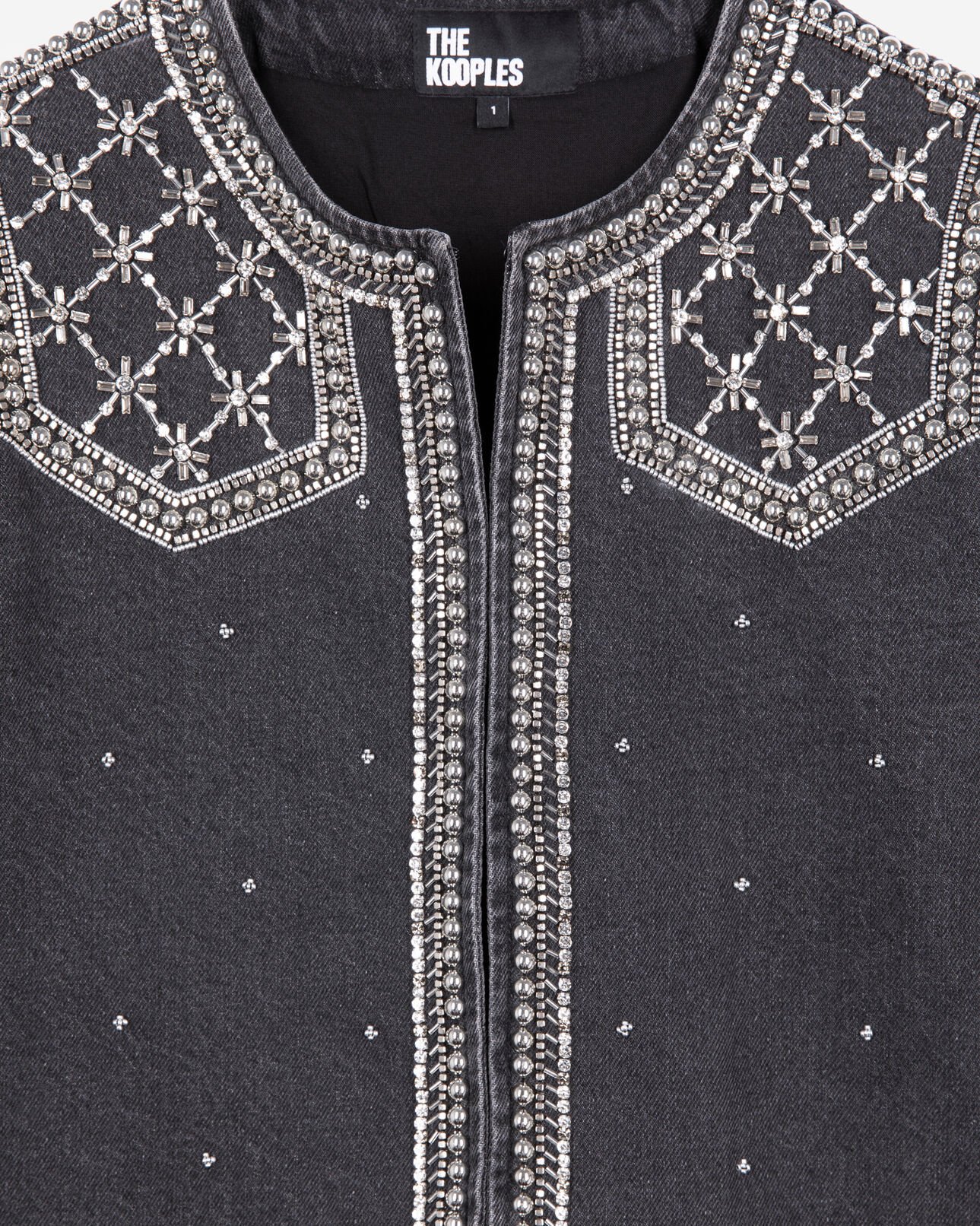 The Kooples FEMME BLACK WASHED veste en denim avec studs et perles grise