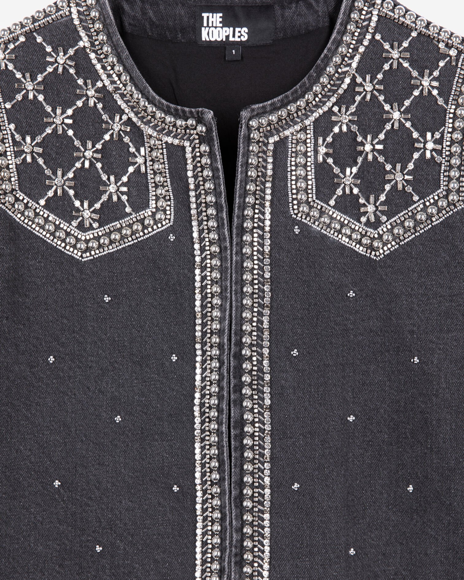 Veste en denim avec studs et perles grise, BLACK WASHED, hi-res image number null