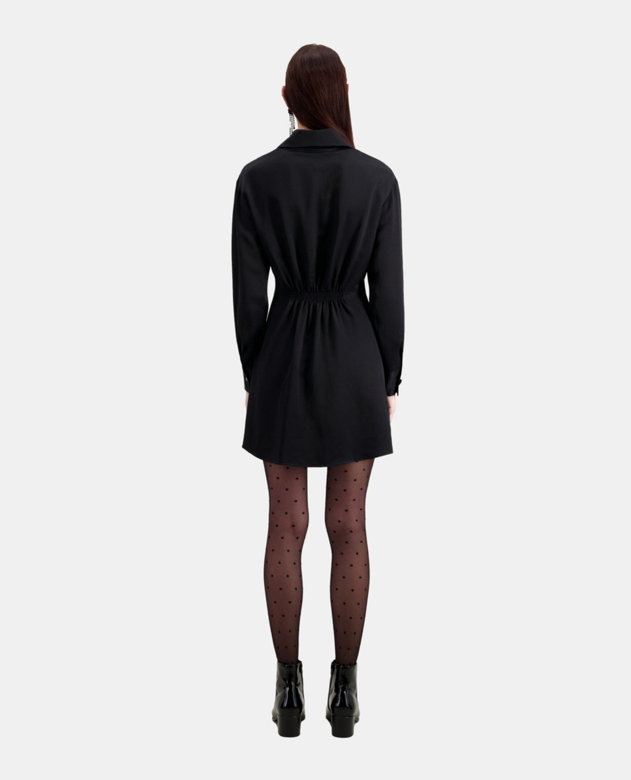 Vestido corto negro drapeado, BLACK, hi-res image number null