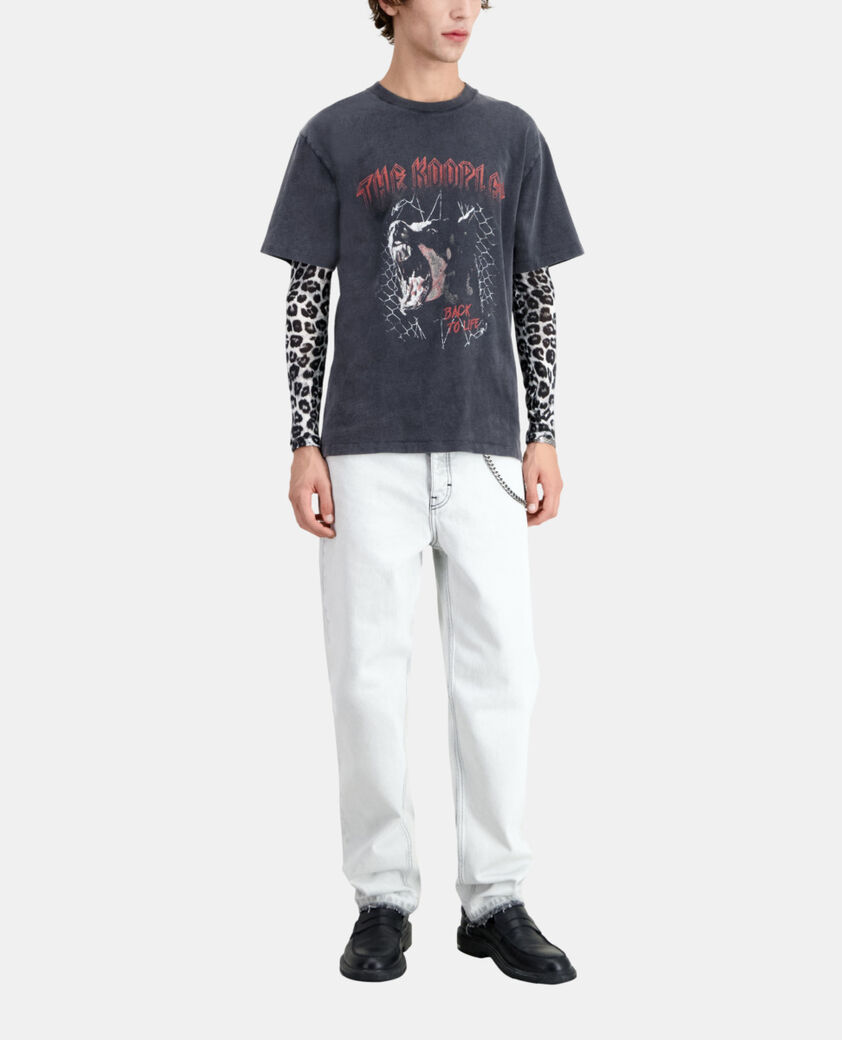 The Kooples HERREN BLACK WASHED schwarzes t-shirt herren mit barking-dog-siebdruck