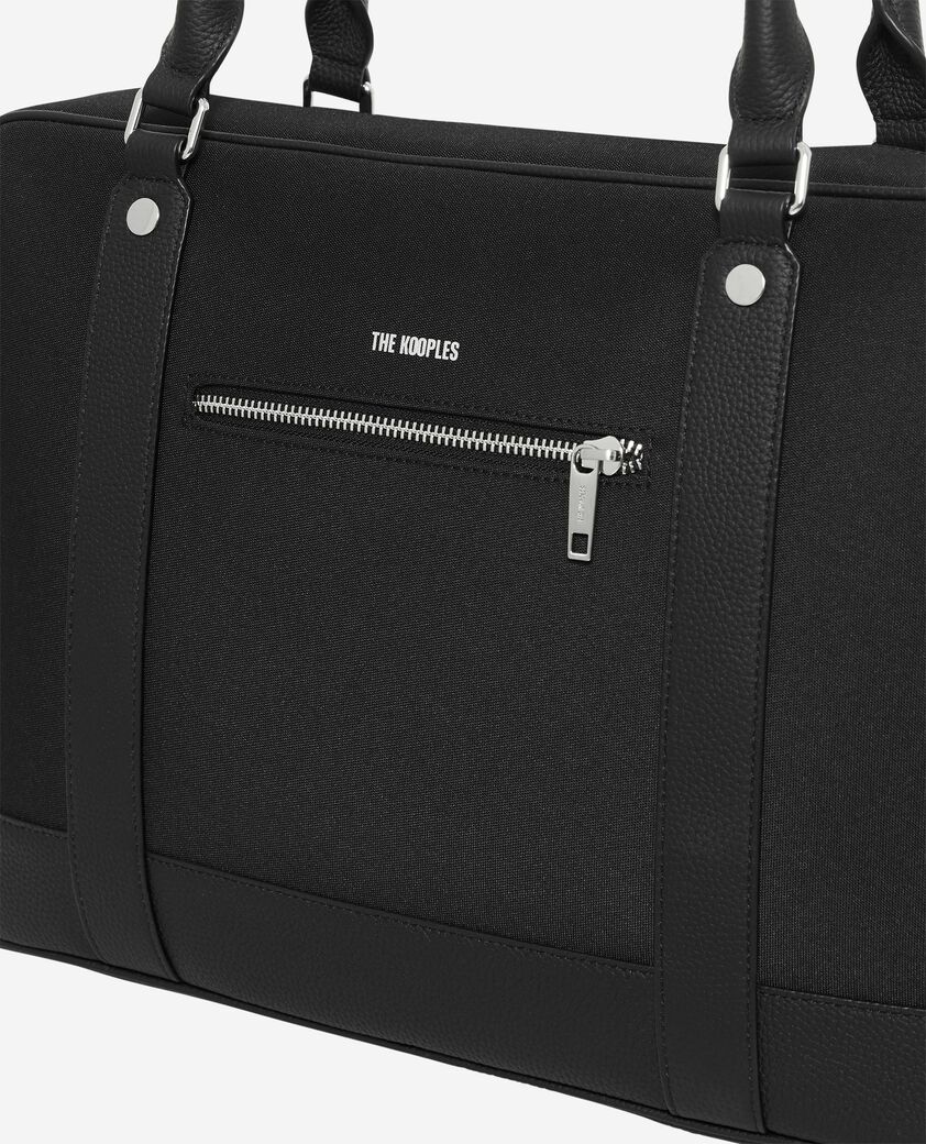 The Kooples HOMME BLACK porte-documents en canvas et cuir grain&eacute; noir