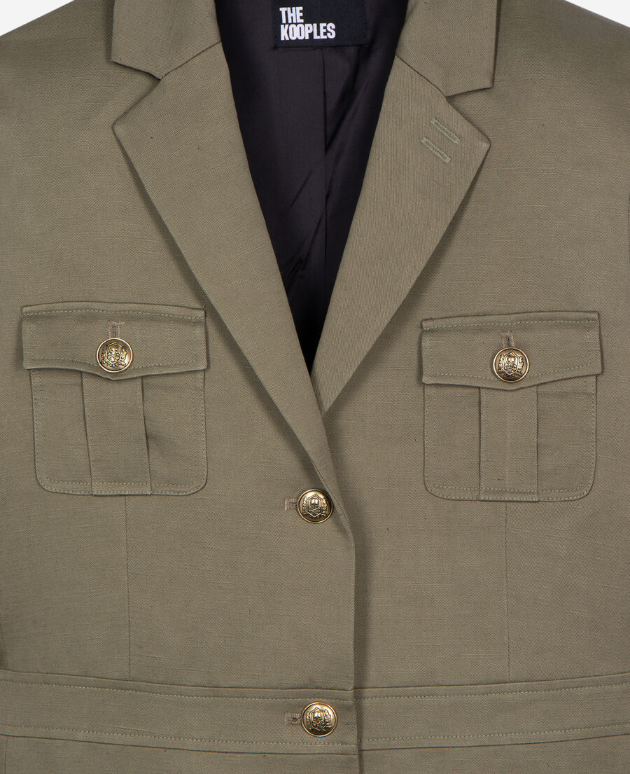 The Kooples F KAKI short officer-style dress in khaki linen