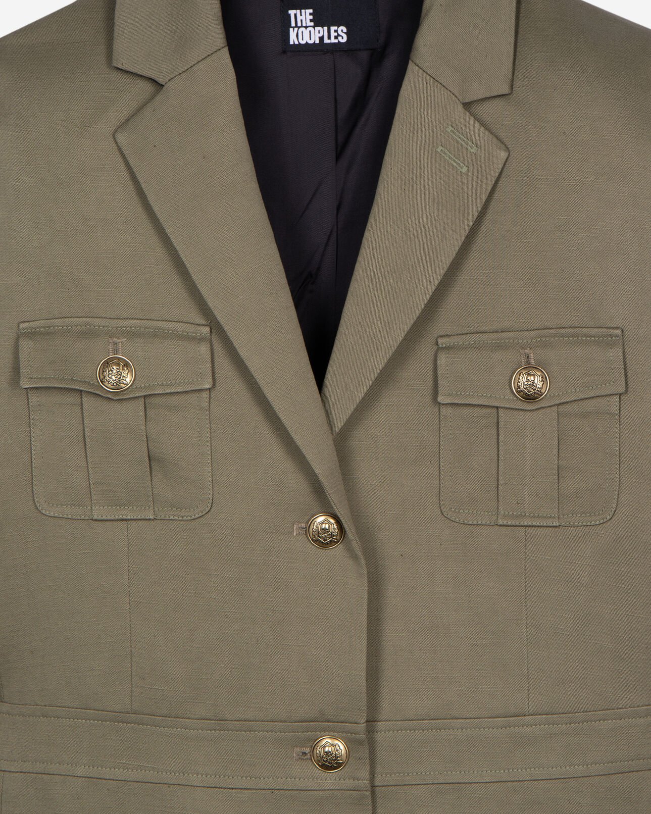 The Kooples WOMEN KAKI short officer-style dress in khaki linen
