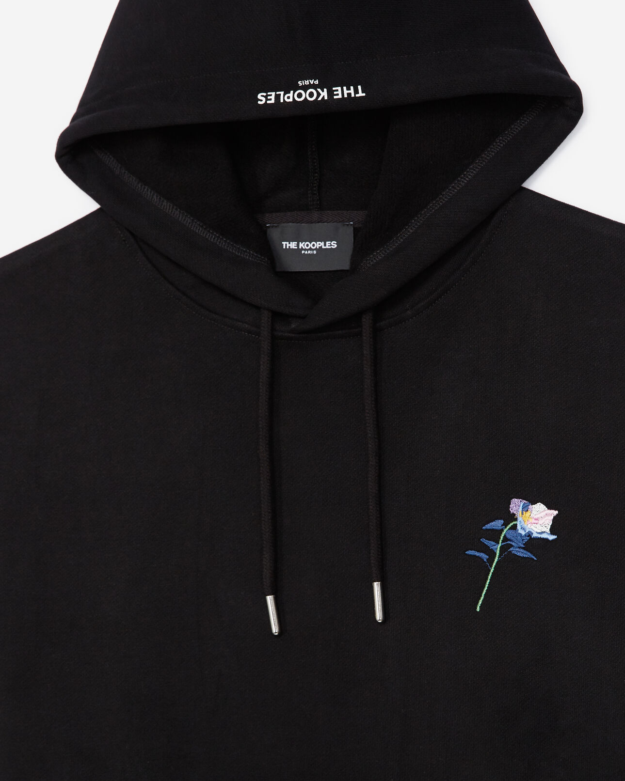 The Kooples MEN BLACK black hoodie with floral embroidery