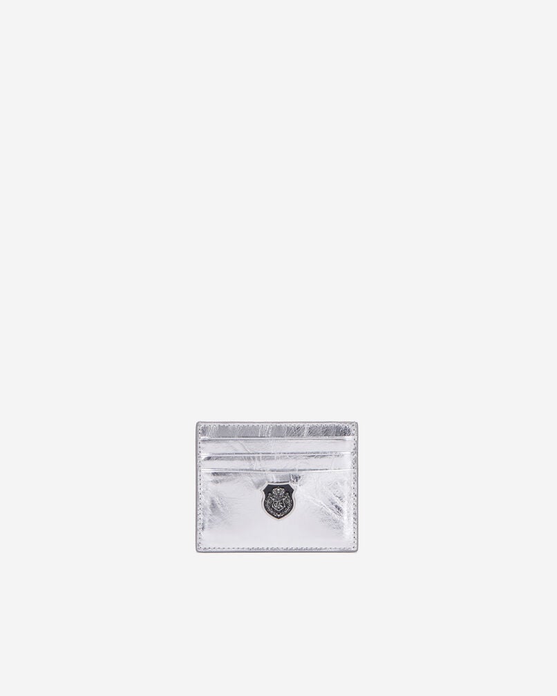 The Kooples FEMME SILVER porte cartes blason en cuir argenté