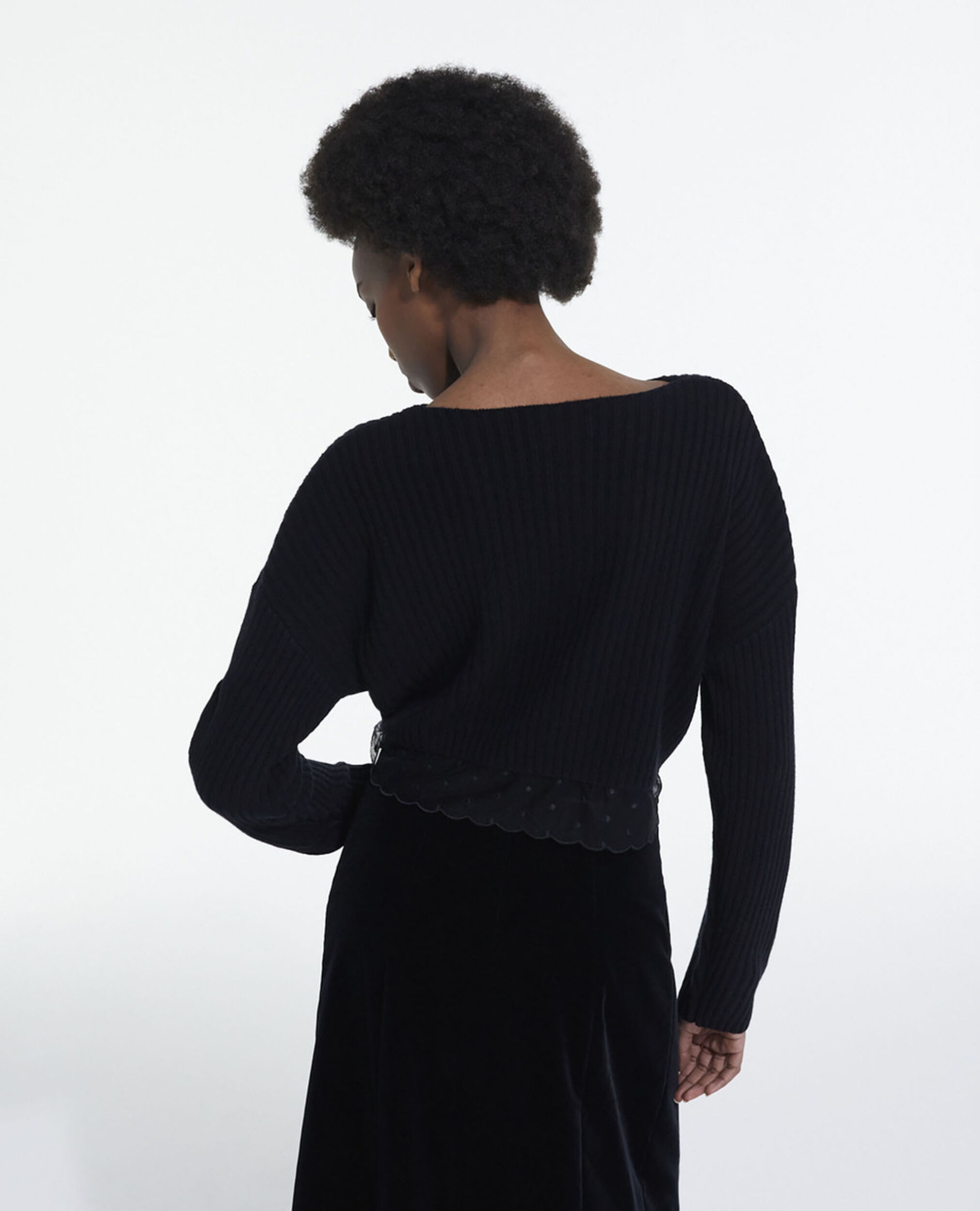 Short black wool sweater, BLACK, hi-res image number null