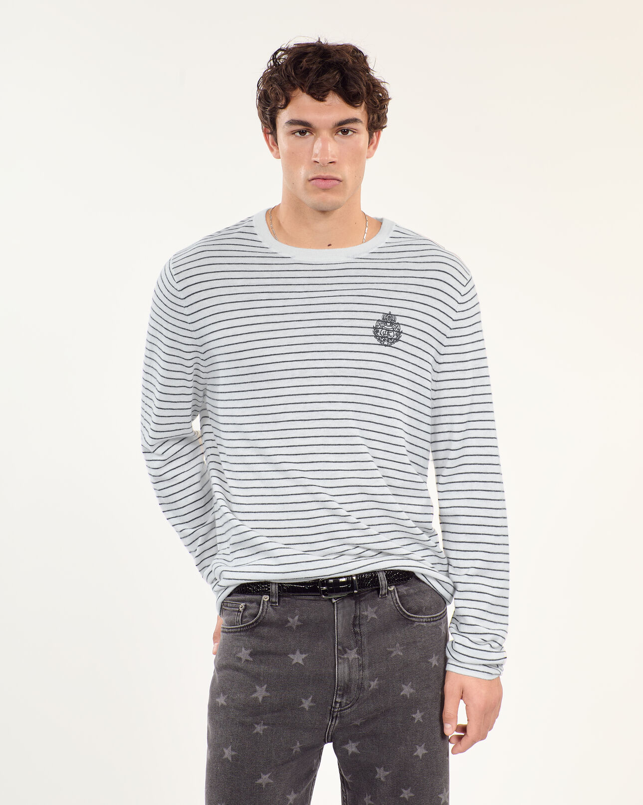 The Kooples HOMBRE WHITE / BLUE jersey escudo rayas lana cachemira