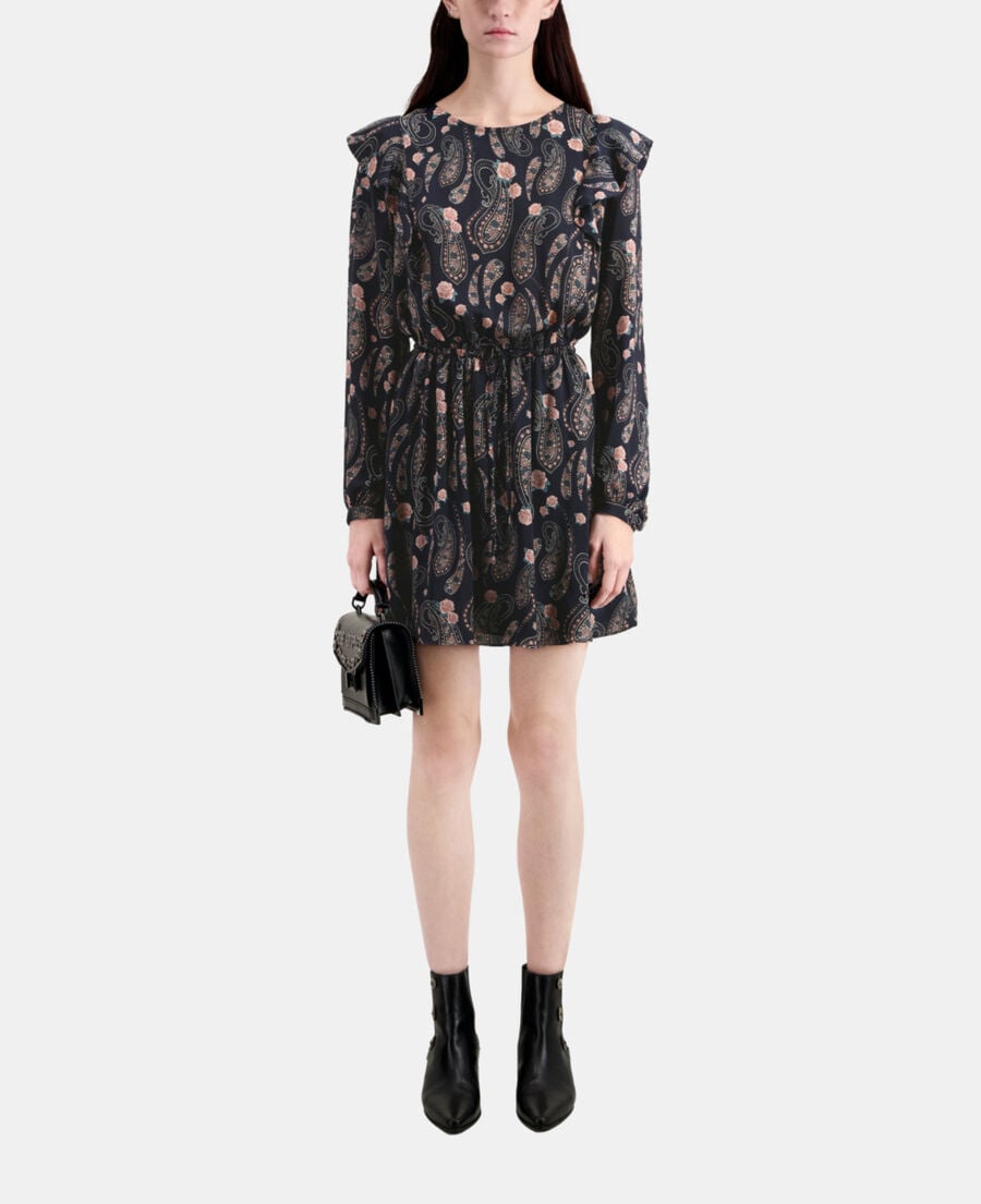 The Kooples FEMME BLACK / PINK robe courte imprimée avec volants