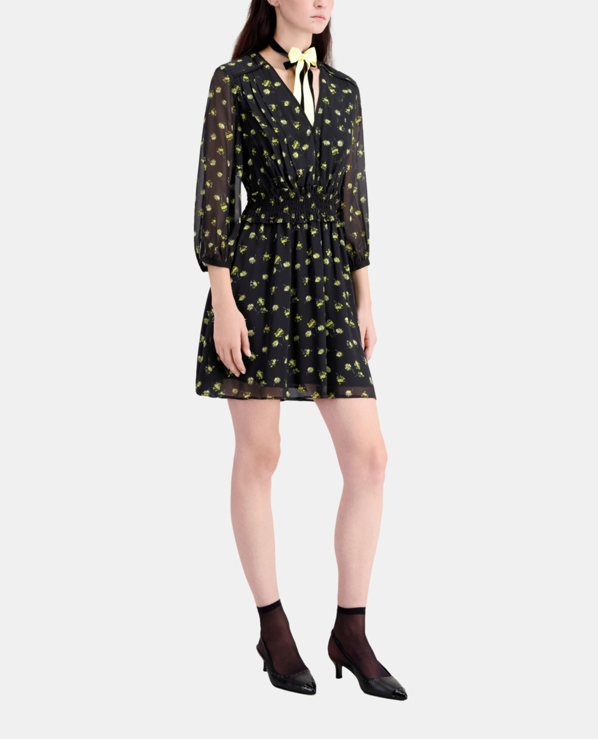 Short printed dress with buttoning, BLACK / YELLOW, hi-res image number null