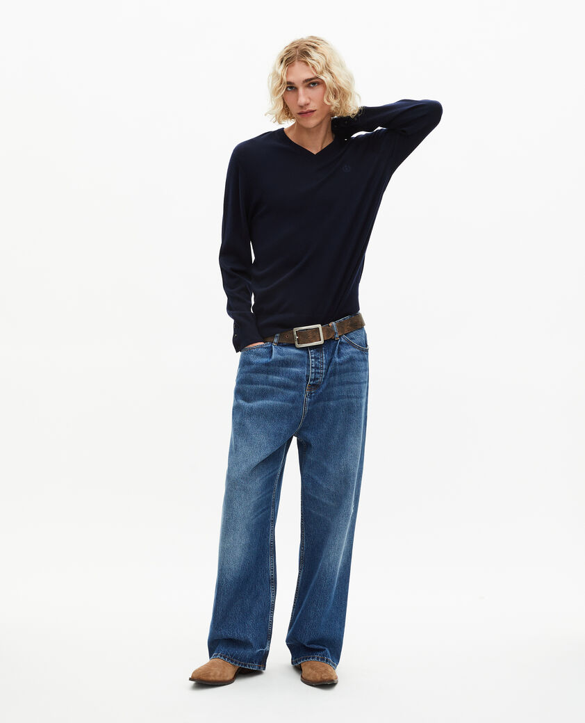 The Kooples HOMME NAVY pull col v en laine mérinos marine
