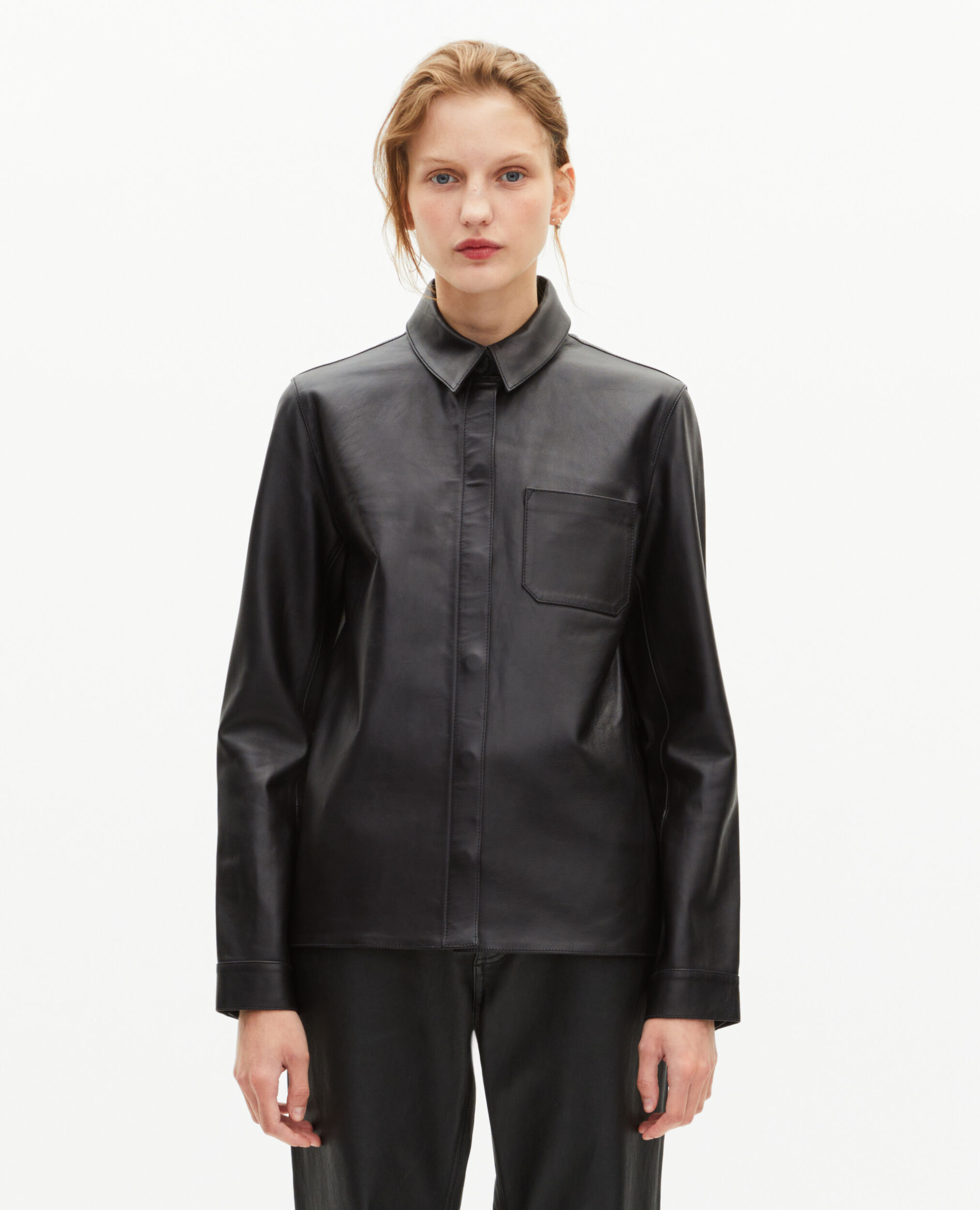Chemise en cuir noire, BLACK, hi-res image number null