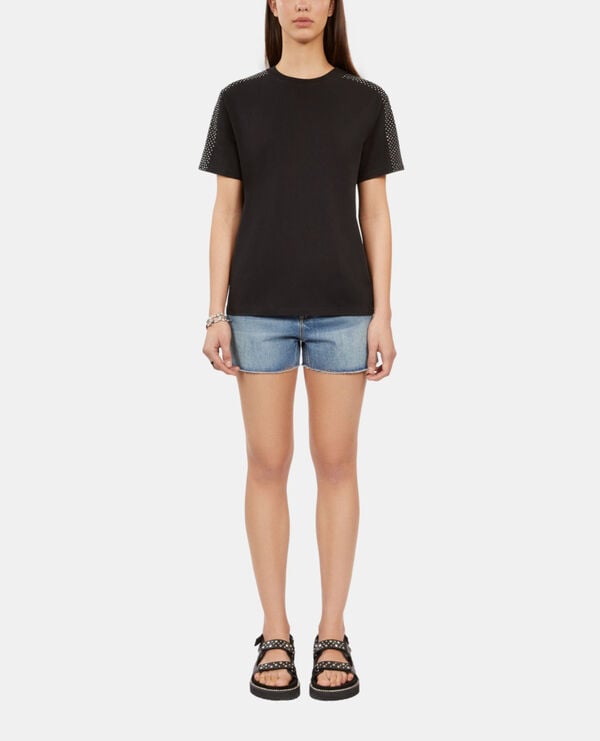 The Kooples WOMEN BLACK women's black t-shirt with rhinestones