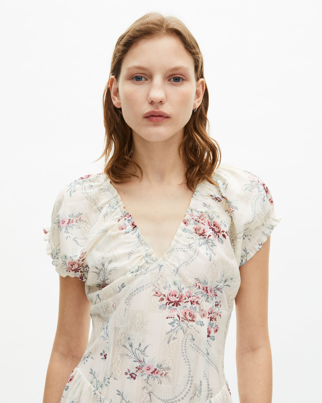 The Kooples DAMEN OFF WHITE / PINK langes weißes kleid mit blumenmuster