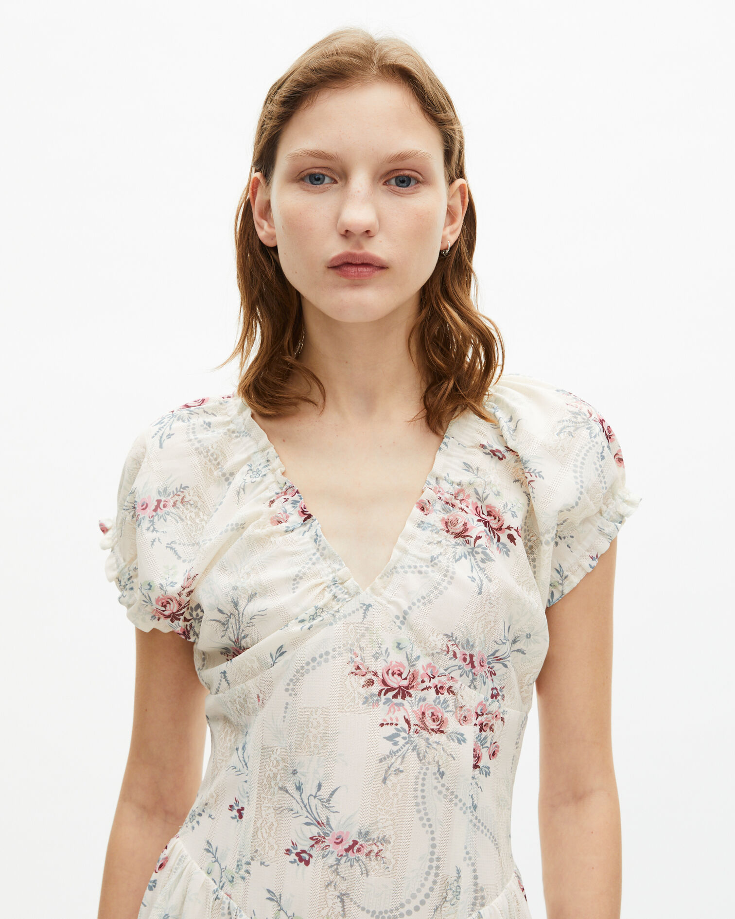 Langes weißes Kleid mit Blumenmuster, OFF WHITE / PINK, hi-res image number null