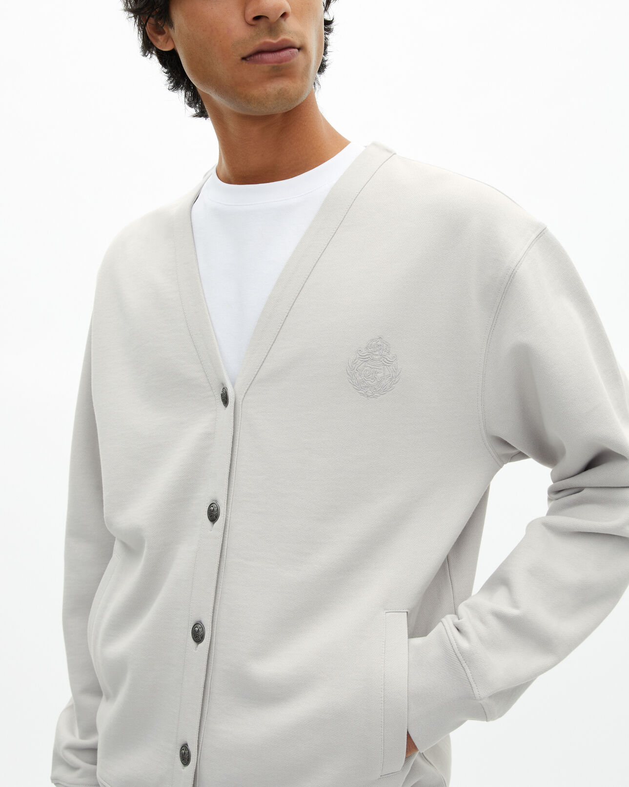 The Kooples H LIGHT GREY button-down cardigan in grey jersey