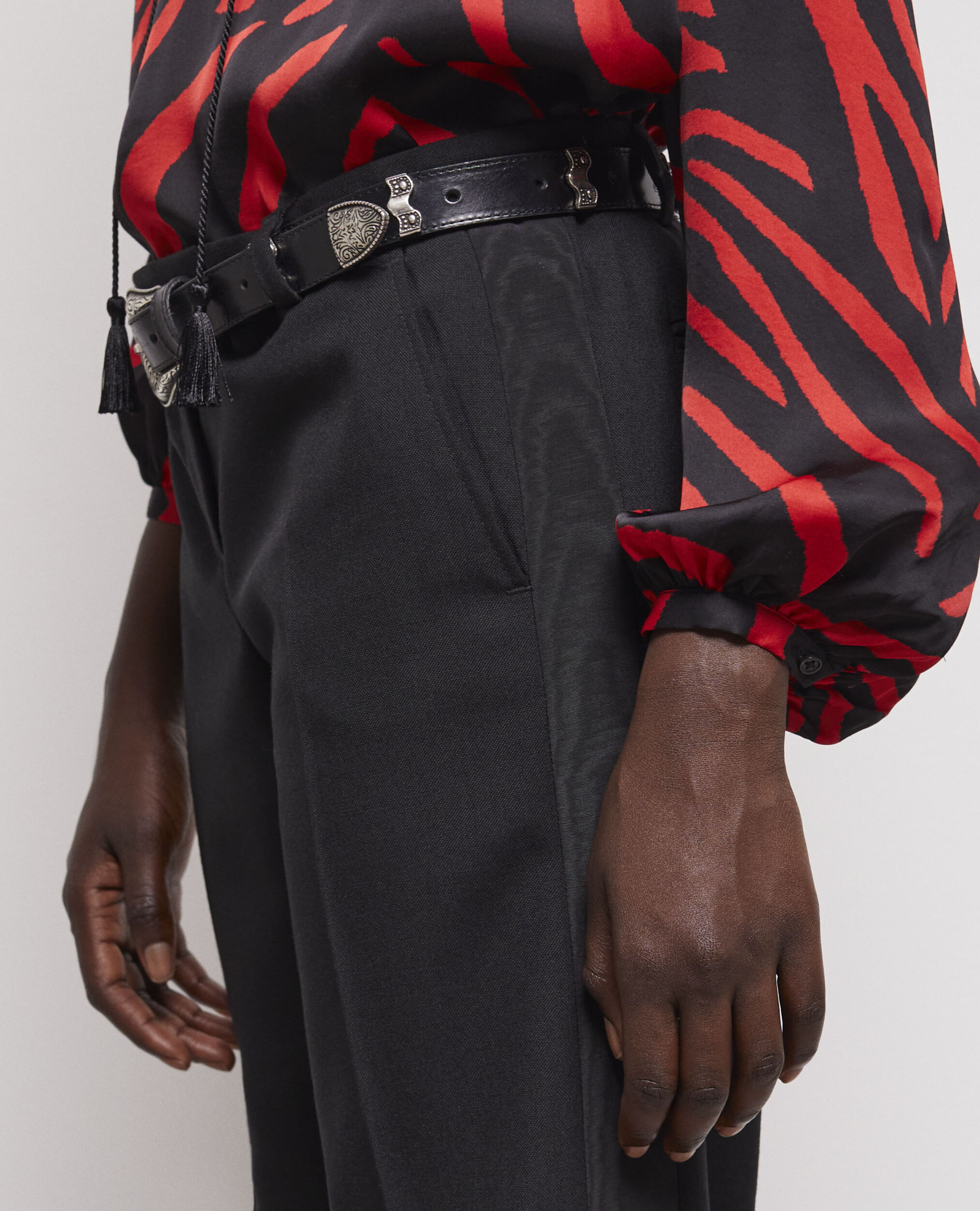 Pantalon en laine noir, BLACK, hi-res image number null