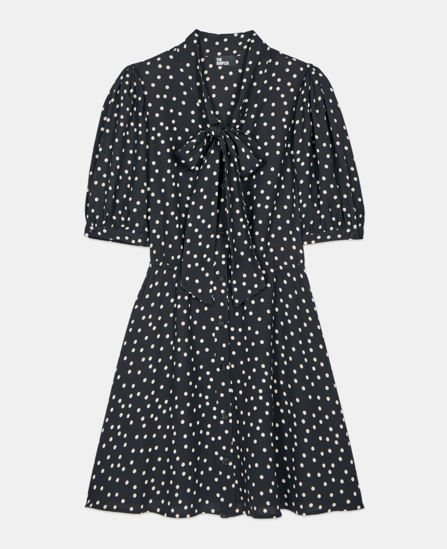 The Kooples DAMEN BLACK WHITE schwarzes kurzes kleid mit punktemuster