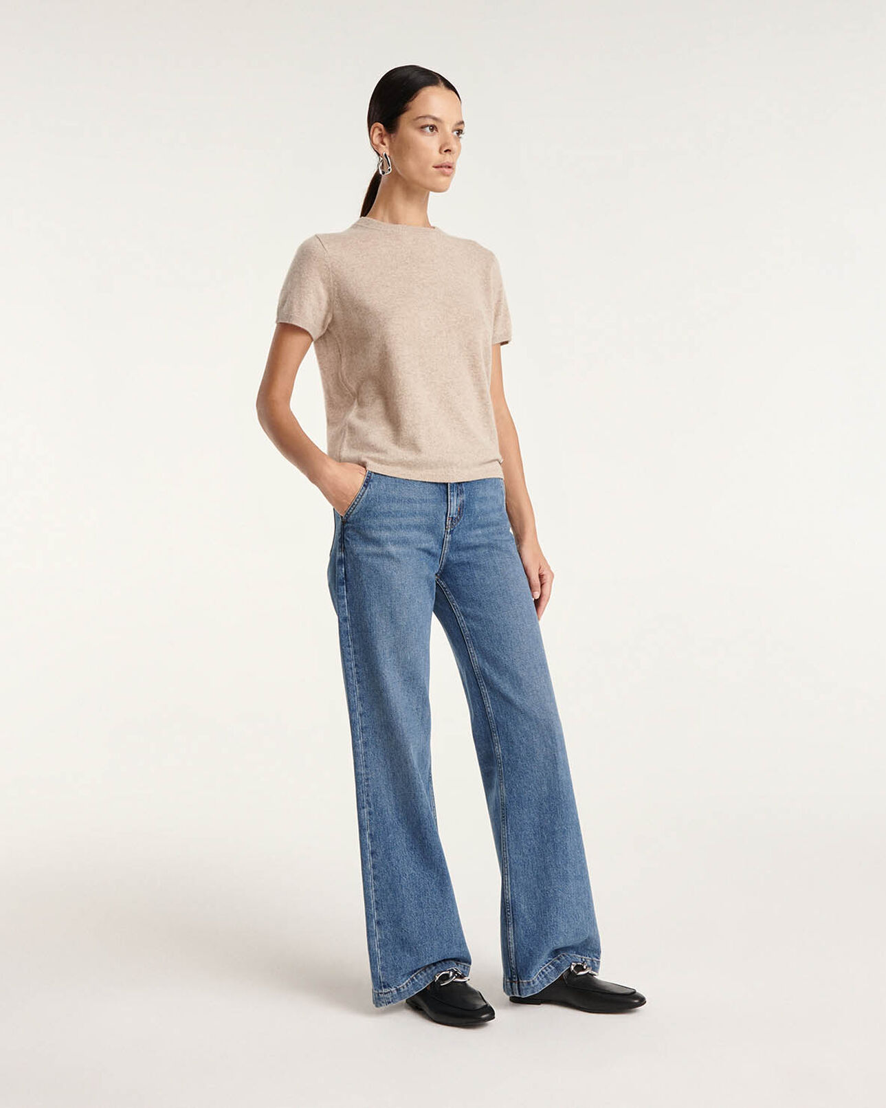 The Kooples FEMME BEIGE pull en cachemire beige manches courtes
