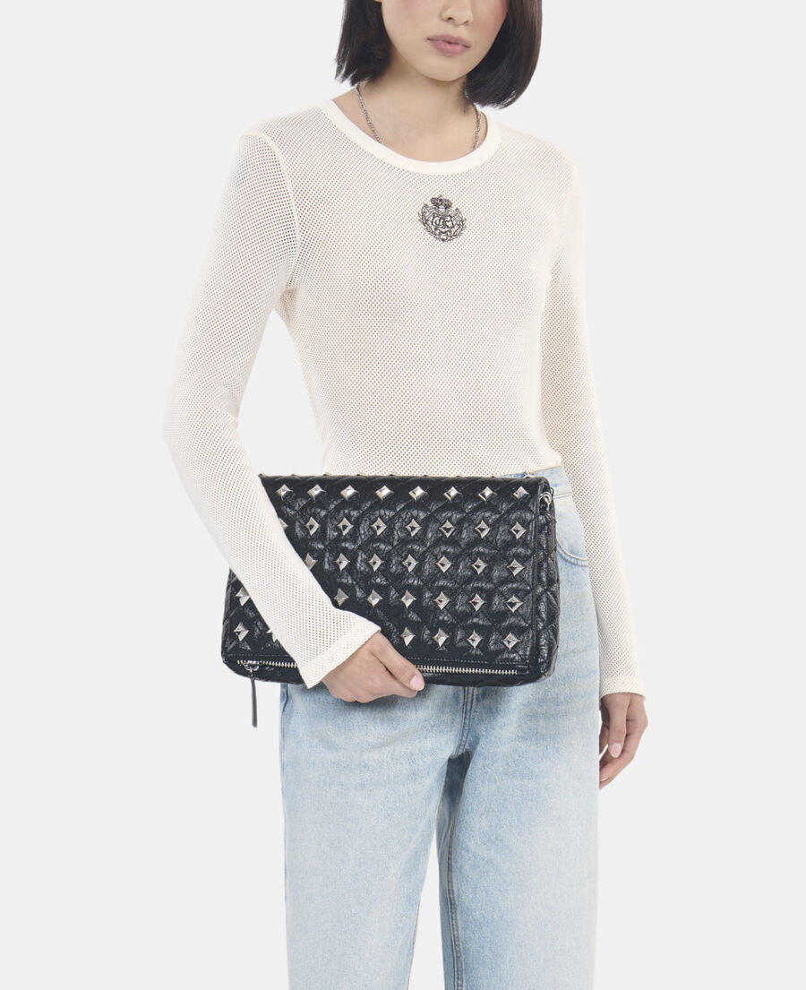 The Kooples DAMEN BLACK mittelgro&szlig;e vintage-pochette aus leder