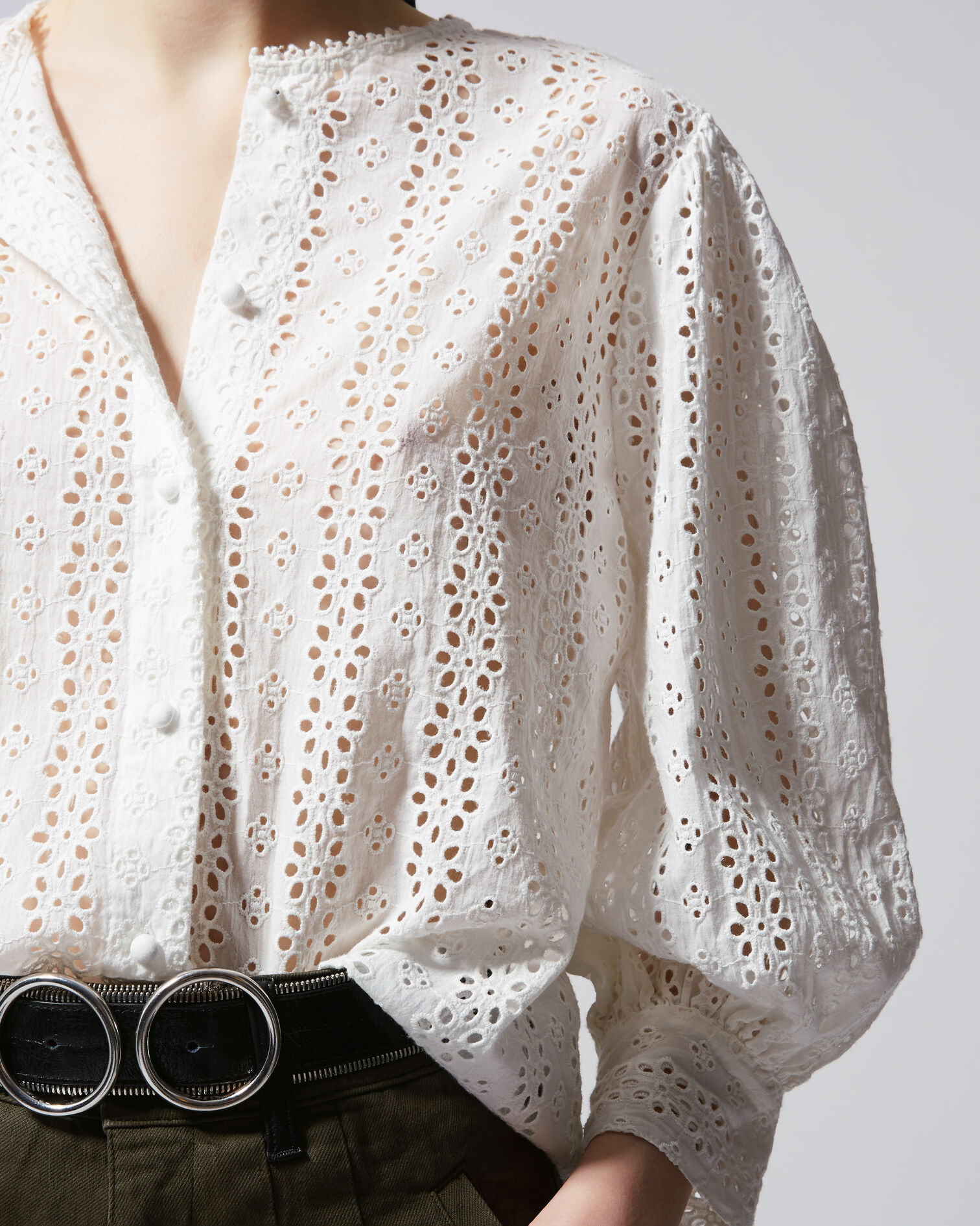 Chemise dentelle écrue sans col fluide, ECRU, hi-res image number null