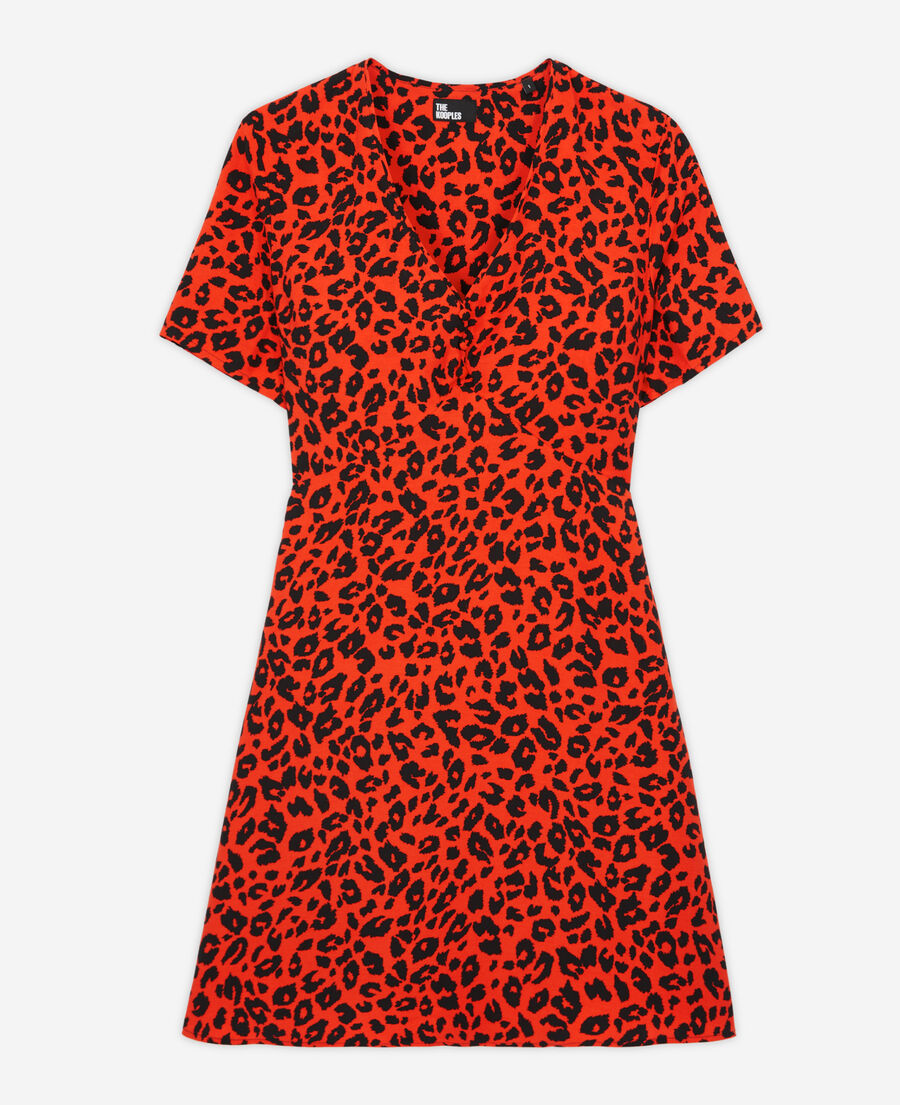The Kooples WOMEN ORANGE - BLACK leopard print short dress